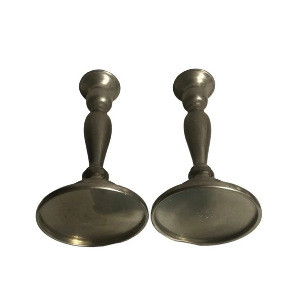 Vintage OLD SAYBROOK 8” Pair Candle Sticks Holders Set of 2 Pewter Collectibles - Picture 6 of 12